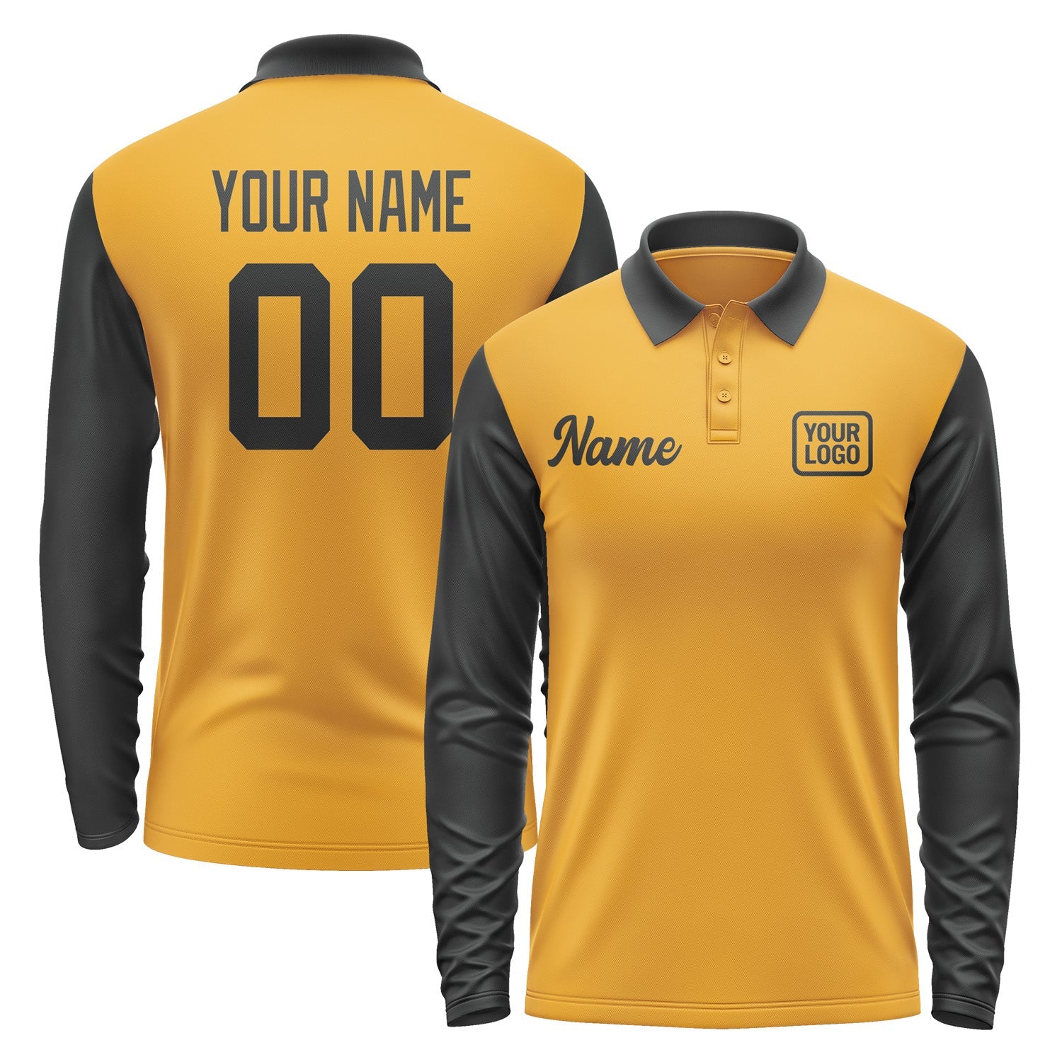 Custom Yellow Black Long Sleeve Polo Shirt Pl191717B117