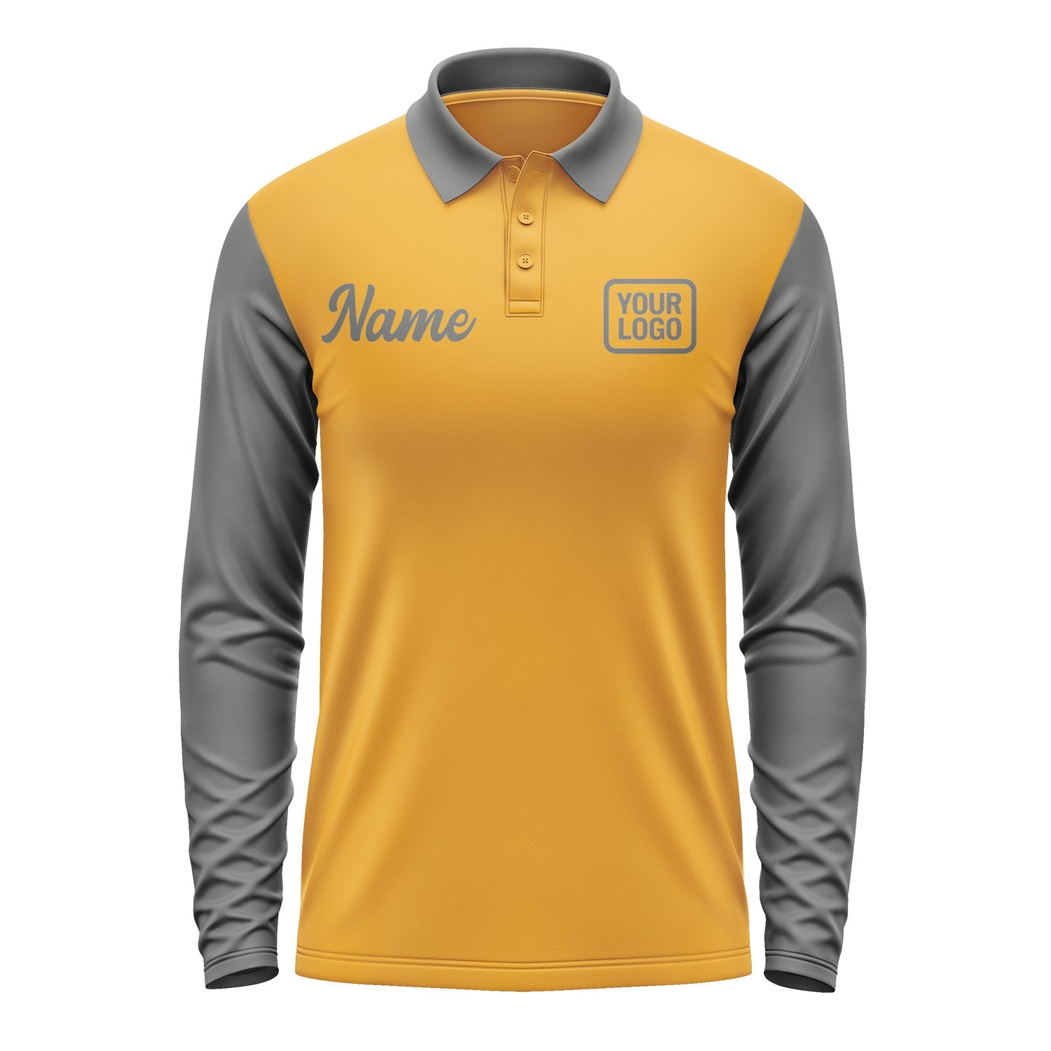 Custom Yellow Dark Grey Long Sleeve Polo Shirt Pl192020B120