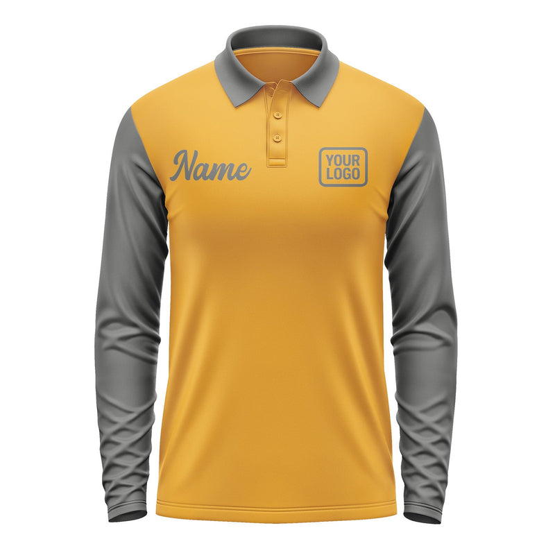 Custom Yellow Dark Grey Long Sleeve Polo Shirt Pl192020B120