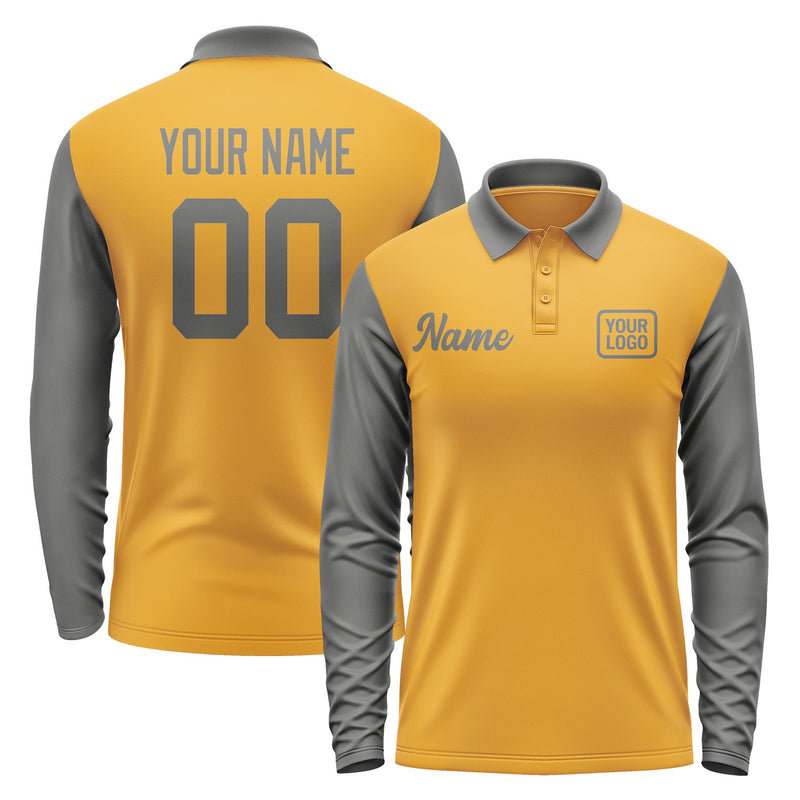 Custom Yellow Dark Grey Long Sleeve Polo Shirt Pl192020B120