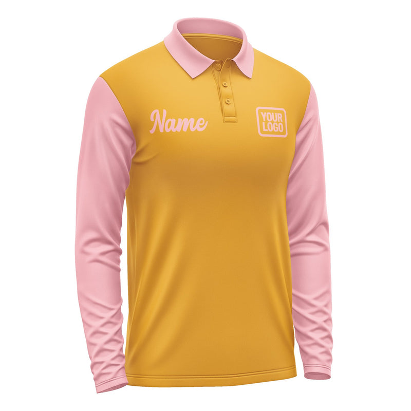 Custom Yellow Light Pink Long Sleeve Polo Shirt Pl192121B121