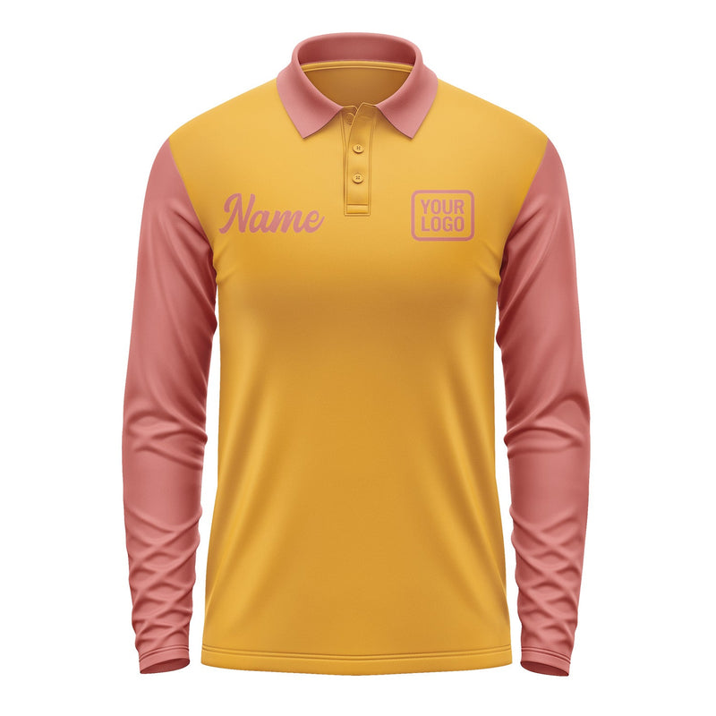 Custom Yellow Copper Rose Long Sleeve Polo Shirt Pl192929B129