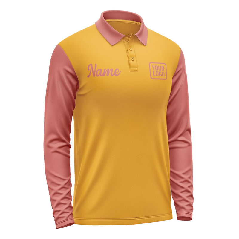 Custom Yellow Copper Rose Long Sleeve Polo Shirt Pl192929B129