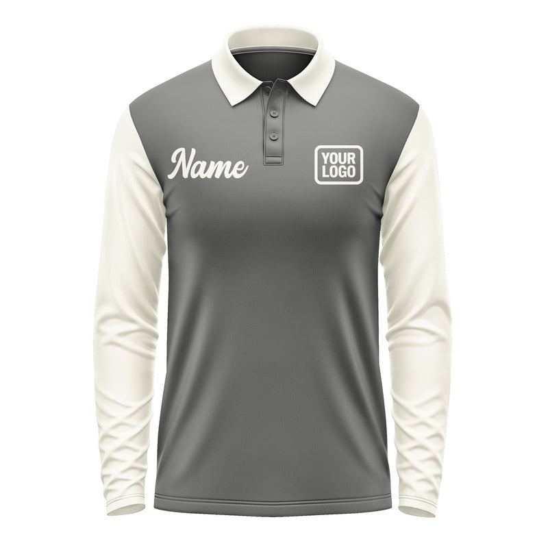 Custom Dark Grey Cream Long Sleeve Polo Shirt Pl200303B103