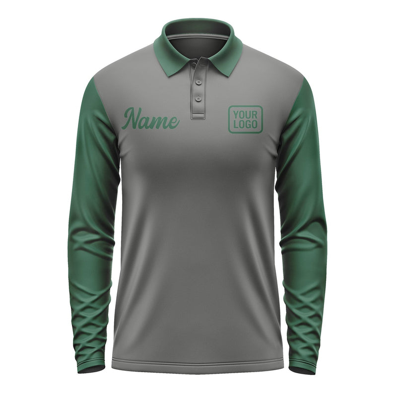 Custom Dark Grey Green Long Sleeve Polo Shirt Pl200505B105