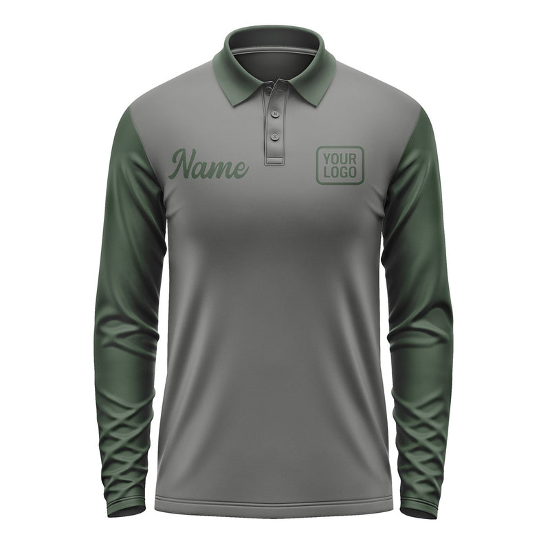 Custom Dark Grey Dark Green Long Sleeve Polo Shirt Pl200606B106