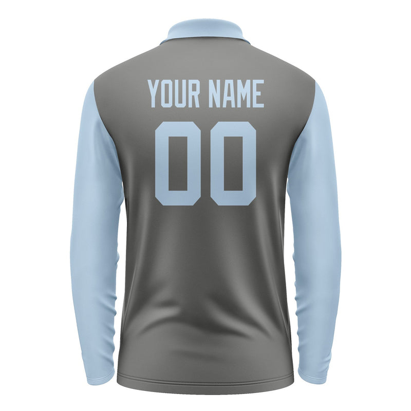 Custom Dark Grey Light Blue Long Sleeve Polo Shirt Pl200808B108
