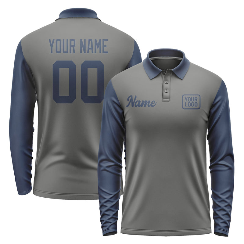 Custom Dark Grey Blue Long Sleeve Polo Shirt Pl201010B110