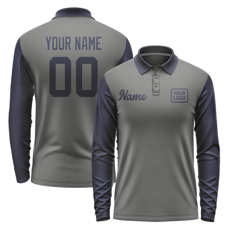 Custom Dark Grey Navy Long Sleeve Polo Shirt Pl201111B111