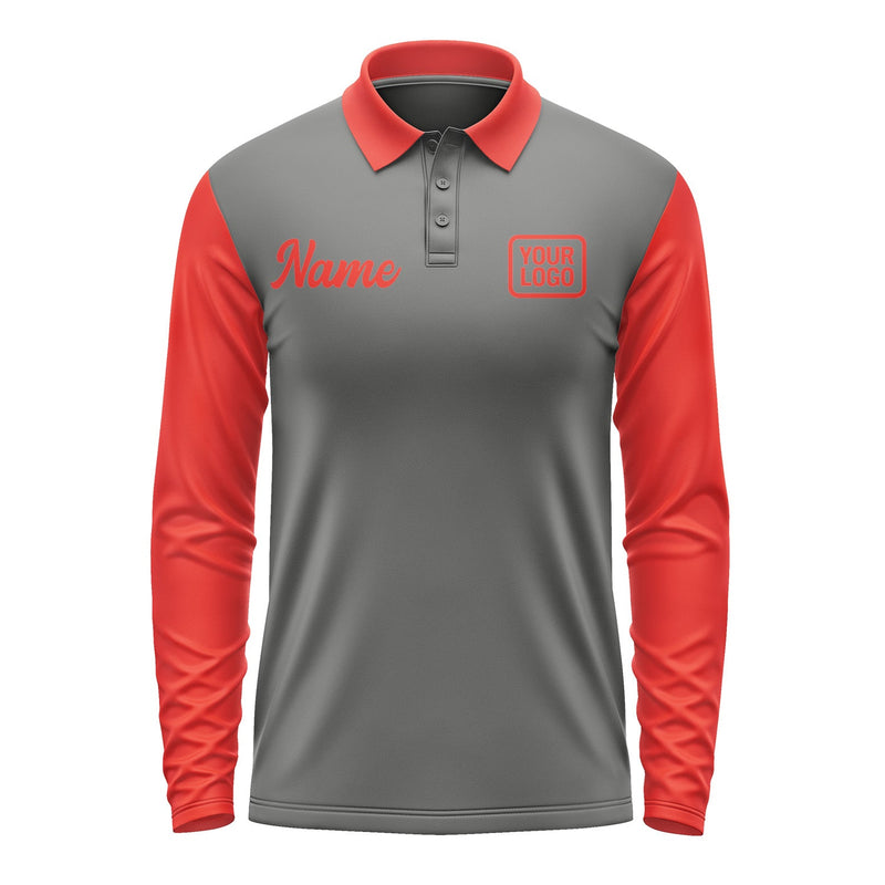 Custom Dark Grey Orange Red Long Sleeve Polo Shirt Pl201212B112