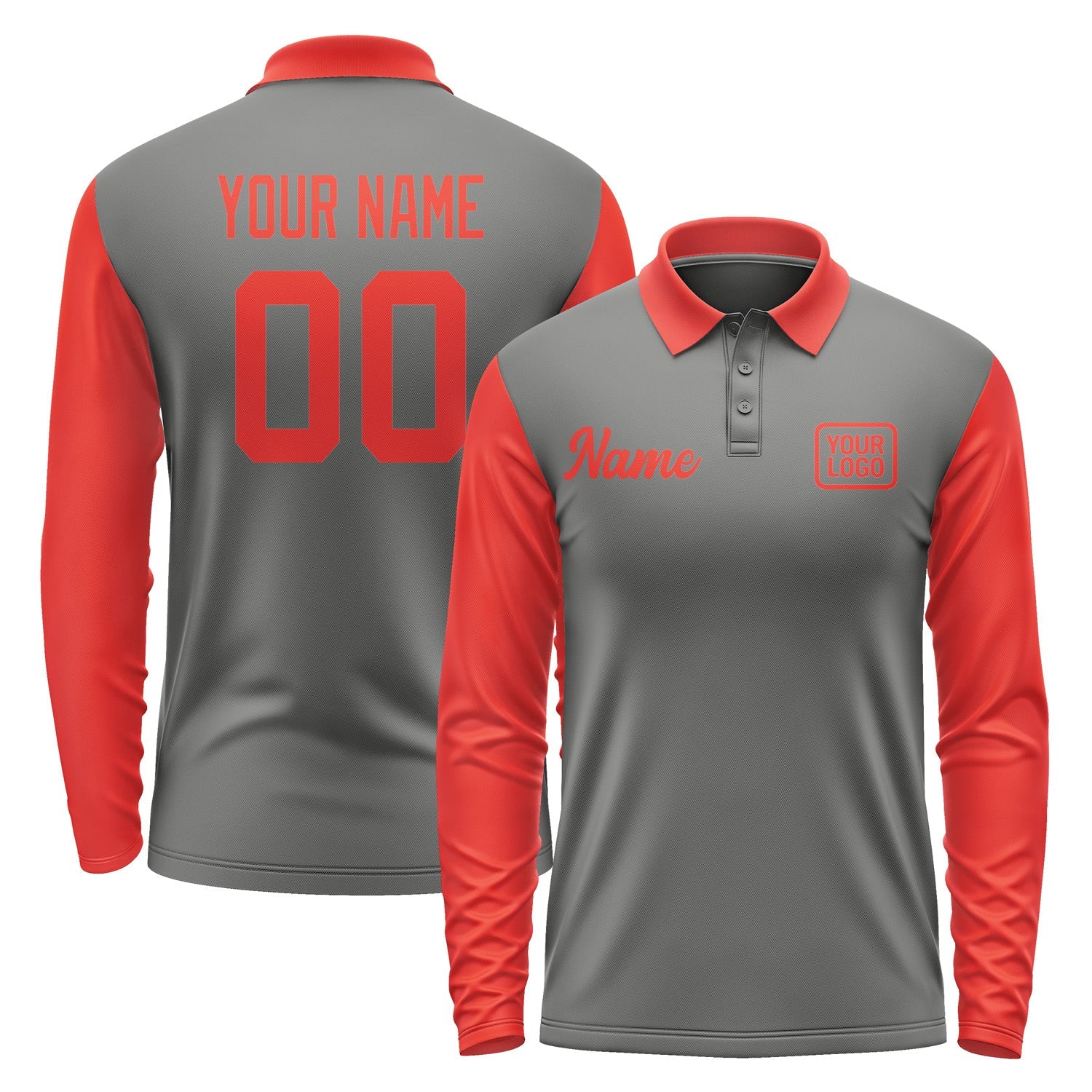 Custom Dark Grey Orange Red Long Sleeve Polo Shirt Pl201212B112