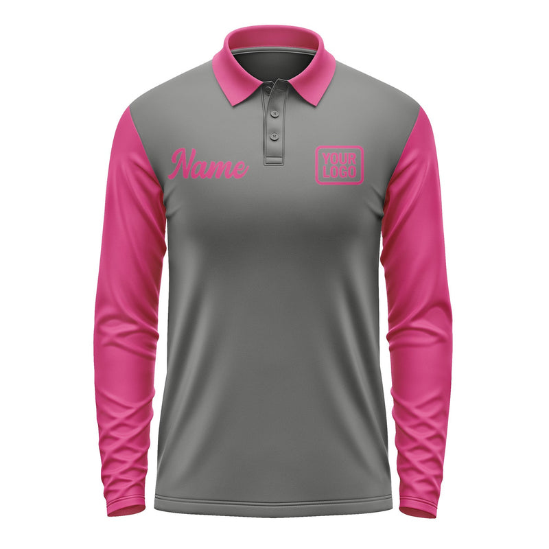 Custom Dark Grey Pink Long Sleeve Polo Shirt Pl201313B113