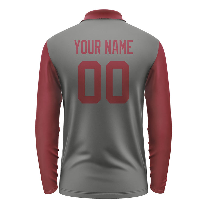 Custom Dark Grey Crimson Red Long Sleeve Polo Shirt Pl201515B115