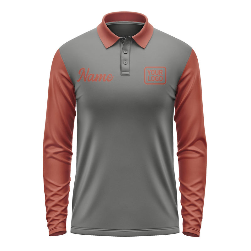 Custom Dark Grey Coral Red Long Sleeve Polo Shirt Pl201616B116