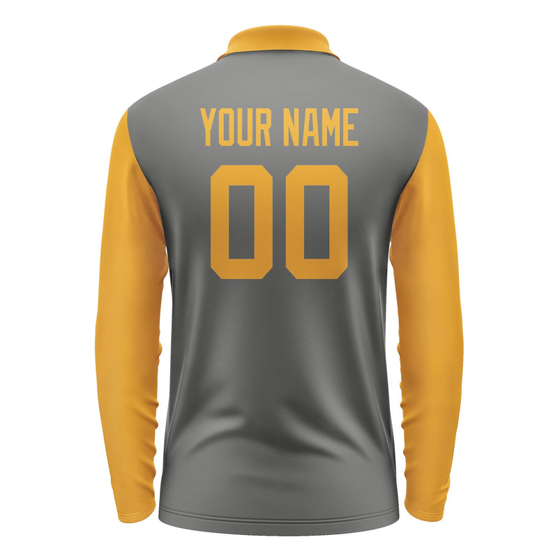 Custom Dark Grey Yellow Long Sleeve Polo Shirt Pl201919B119