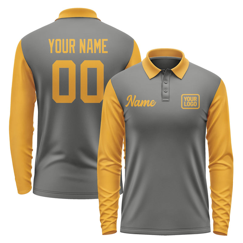 Custom Dark Grey Yellow Long Sleeve Polo Shirt Pl201919B119