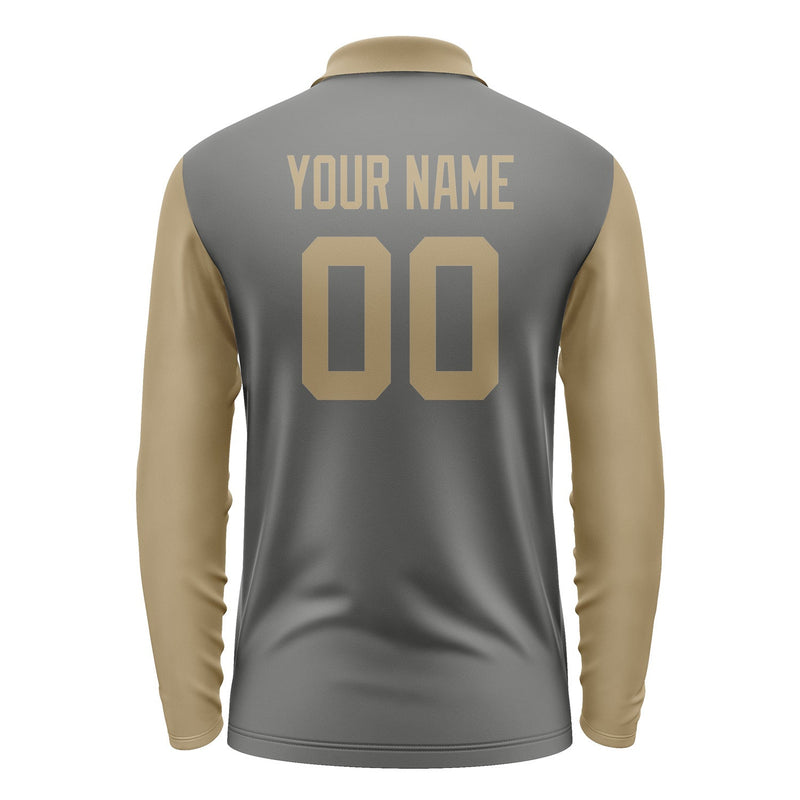 Custom Dark Grey Light Khaki Long Sleeve Polo Shirt Pl202525B125