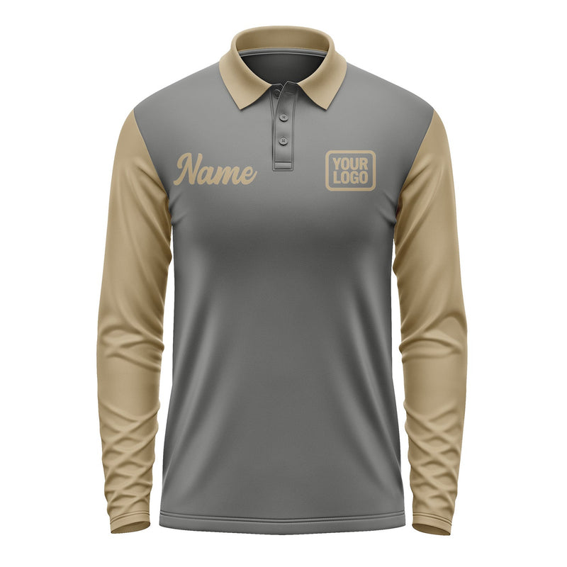 Custom Dark Grey Light Khaki Long Sleeve Polo Shirt Pl202525B125