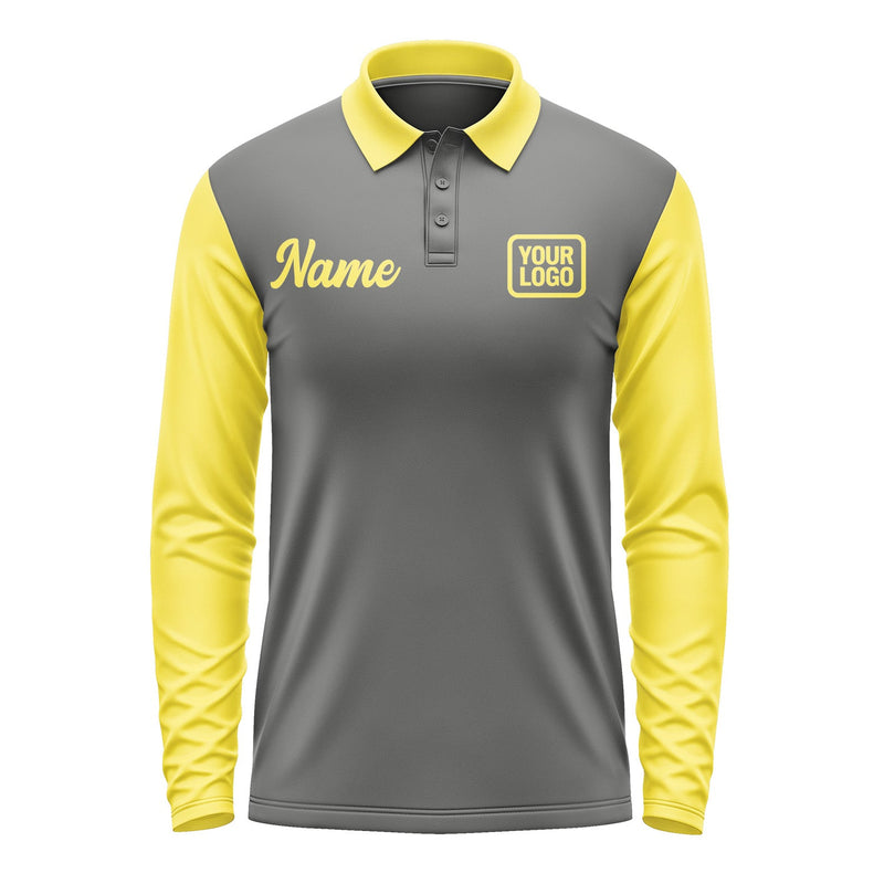 Custom Dark Grey Light Yellow Long Sleeve Polo Shirt Pl202626B126