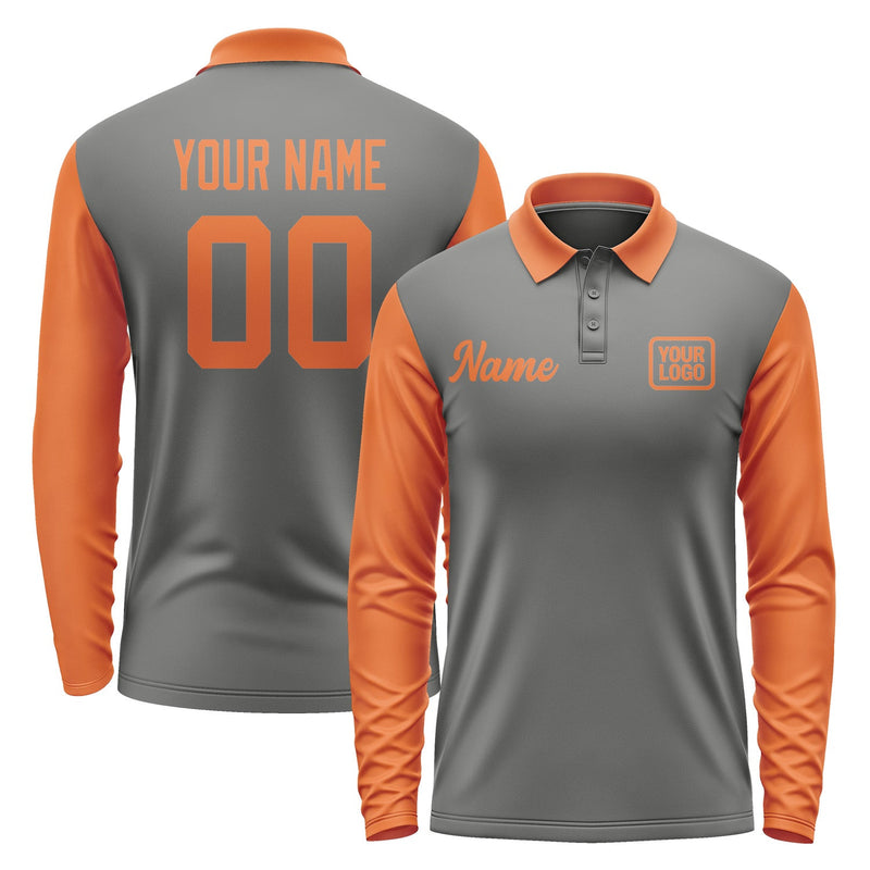 Custom Dark Grey Orange Long Sleeve Polo Shirt Pl202828B128