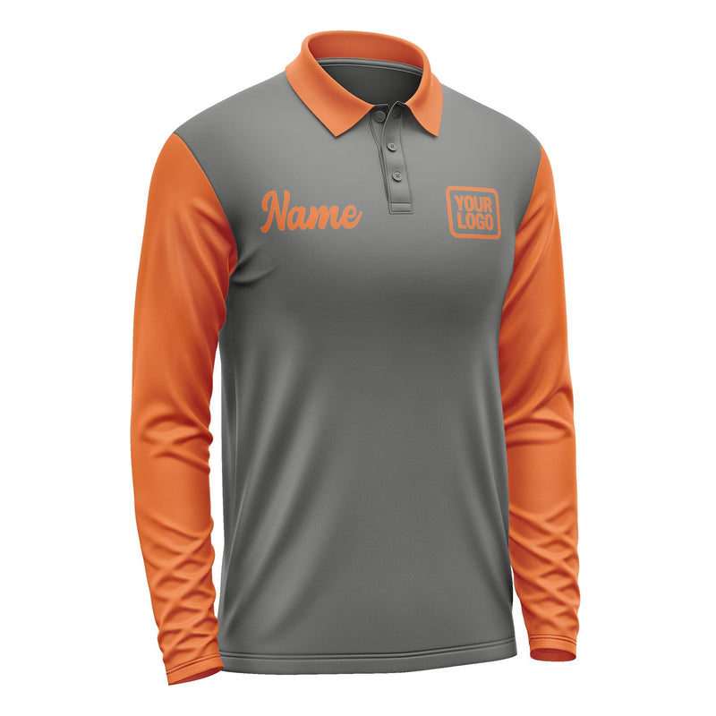 Custom Dark Grey Orange Long Sleeve Polo Shirt Pl202828B128