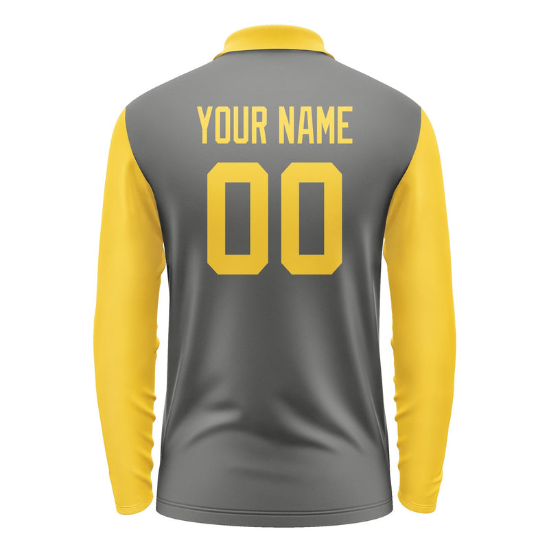 Custom Dark Grey Gold Long Sleeve Polo Shirt Pl203030B130