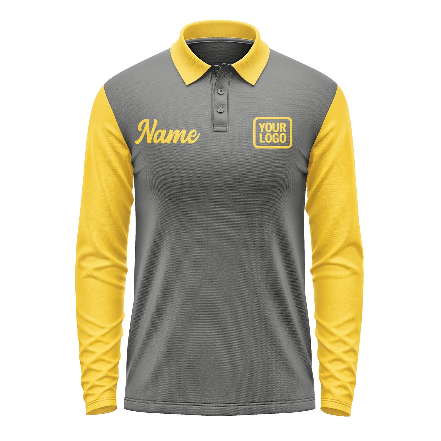 Custom Dark Grey Gold Long Sleeve Polo Shirt Pl203030B130