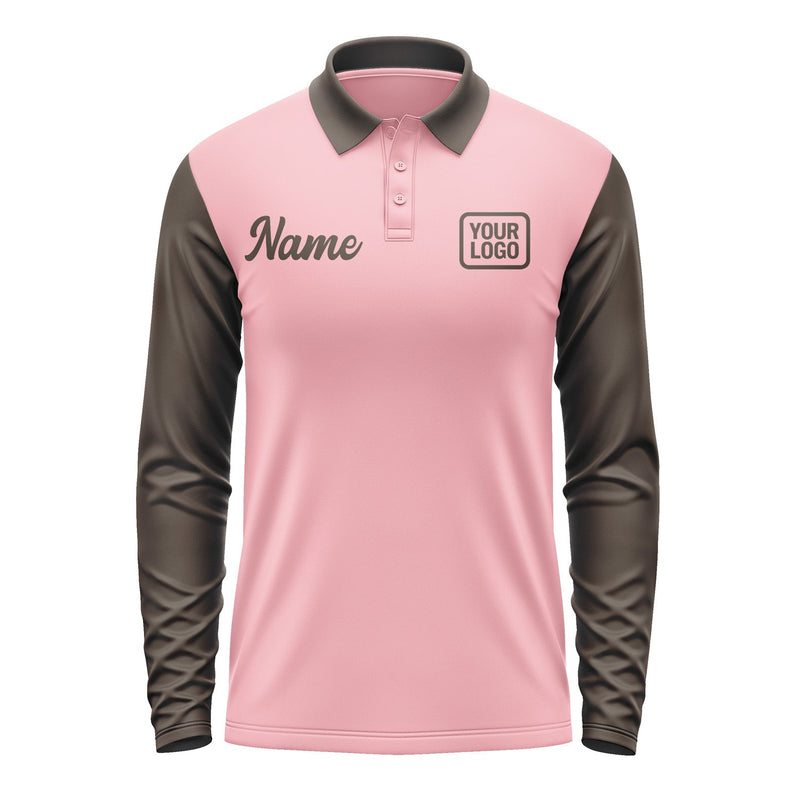 Custom Light Pink Brown Long Sleeve Polo Shirt Pl210101B101