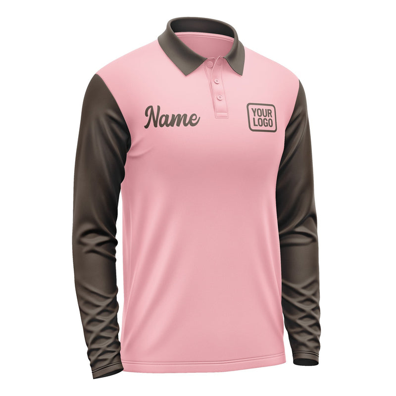 Custom Light Pink Brown Long Sleeve Polo Shirt Pl210101B101