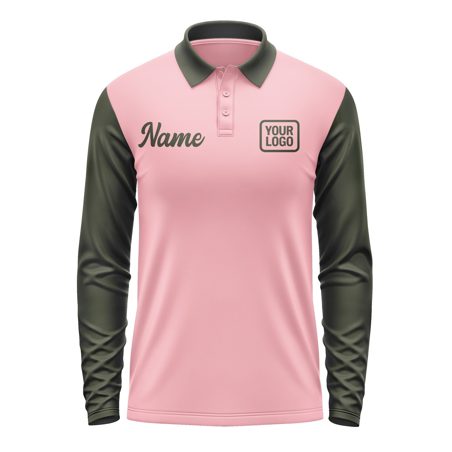 Custom Light Pink Olive Long Sleeve Polo Shirt Pl210202B102