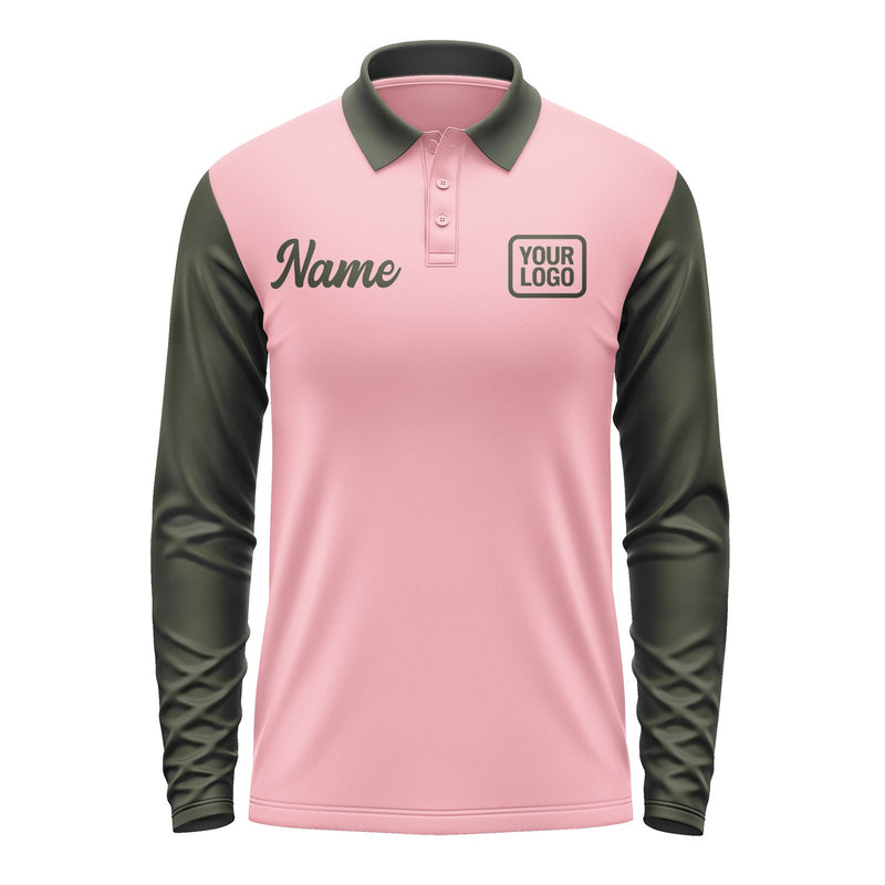 Custom Light Pink Olive Long Sleeve Polo Shirt Pl210202B102