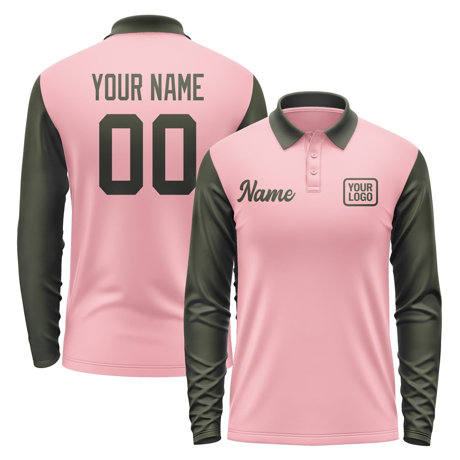 Custom Light Pink Olive Long Sleeve Polo Shirt Pl210202B102