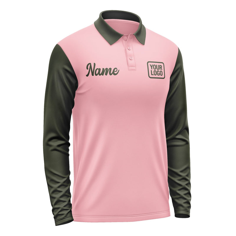 Custom Light Pink Olive Long Sleeve Polo Shirt Pl210202B102