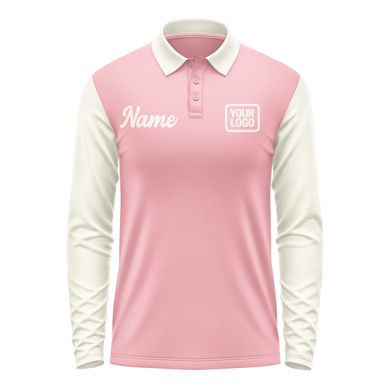 Custom Light Pink Cream Long Sleeve Polo Shirt Pl210303B103