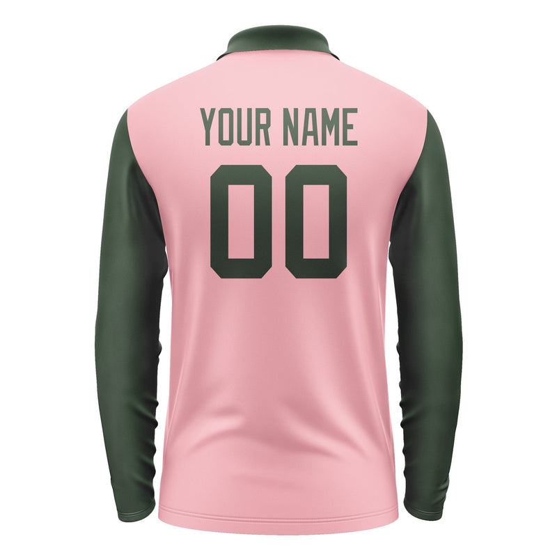 Custom Light Pink Dark Green Long Sleeve Polo Shirt Pl210606B106