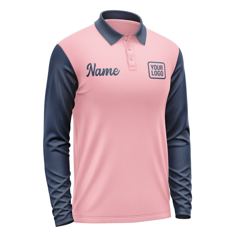 Custom Light Pink Blue Long Sleeve Polo Shirt Pl211010B110