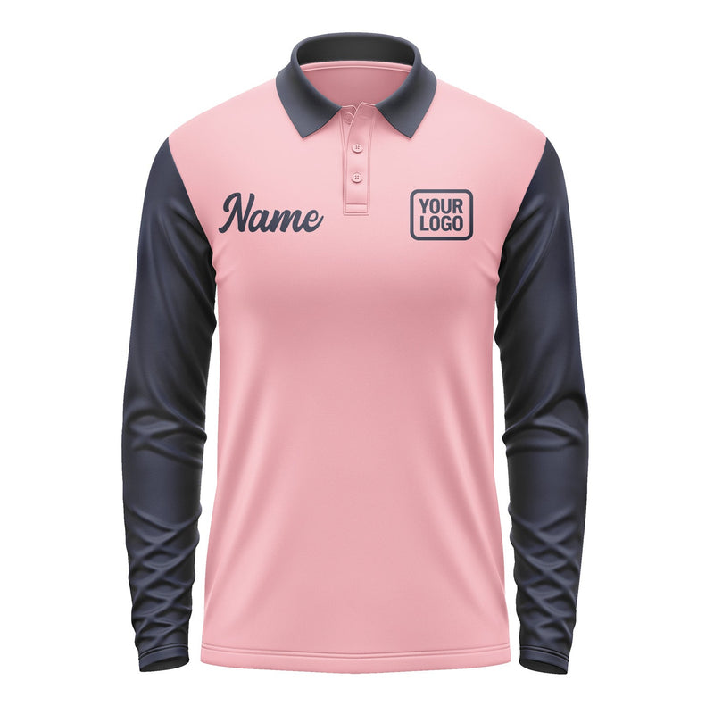 Custom Light Pink Navy Long Sleeve Polo Shirt Pl211111B111