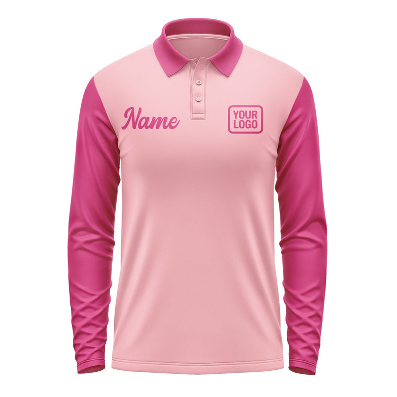 Custom Light Pink Pink Long Sleeve Polo Shirt Pl211313B113