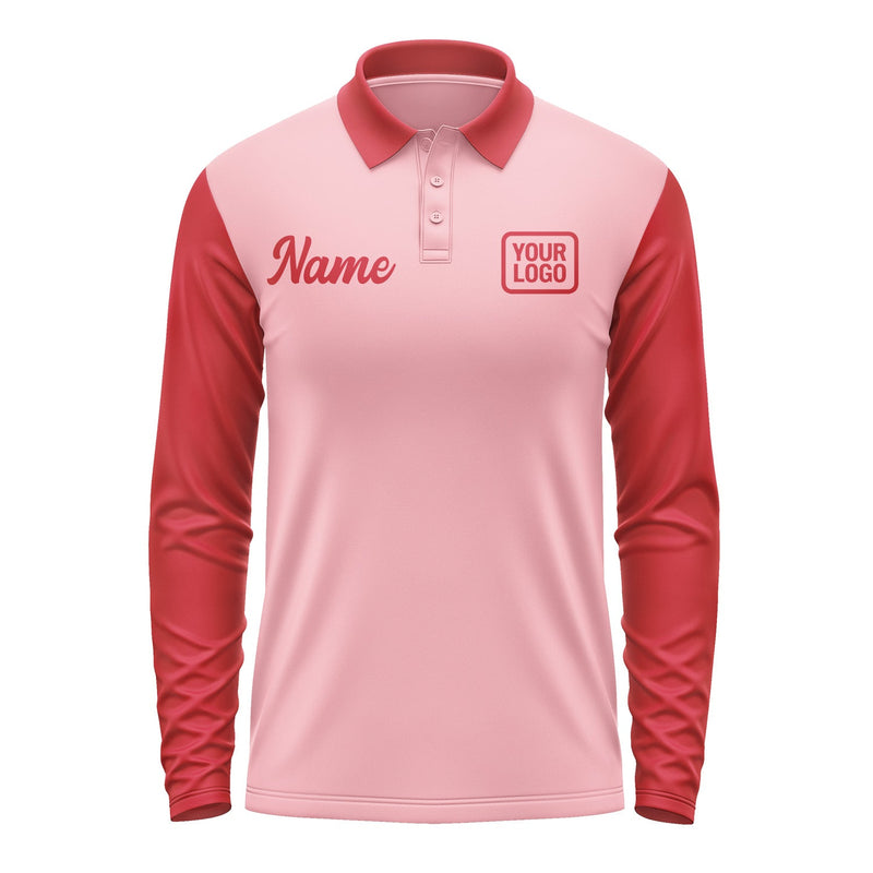 Custom Light Pink Red Long Sleeve Polo Shirt Pl211414B114