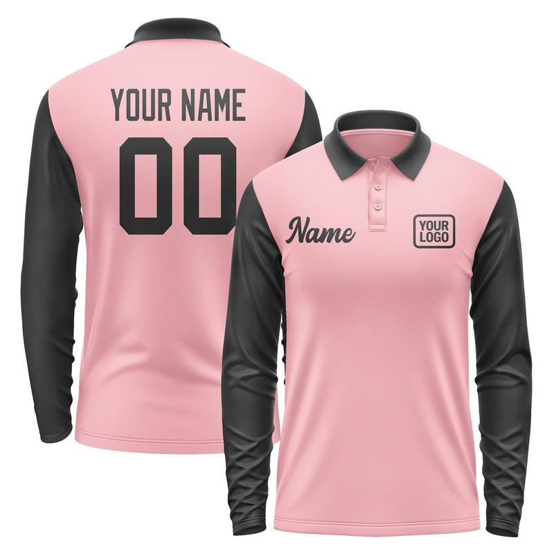 Custom Light Pink Black Long Sleeve Polo Shirt Pl211717B117