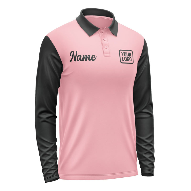 Custom Light Pink Black Long Sleeve Polo Shirt Pl211717B117