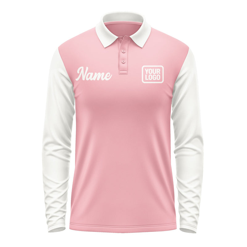 Custom Light Pink White Long Sleeve Polo Shirt Pl211818B118