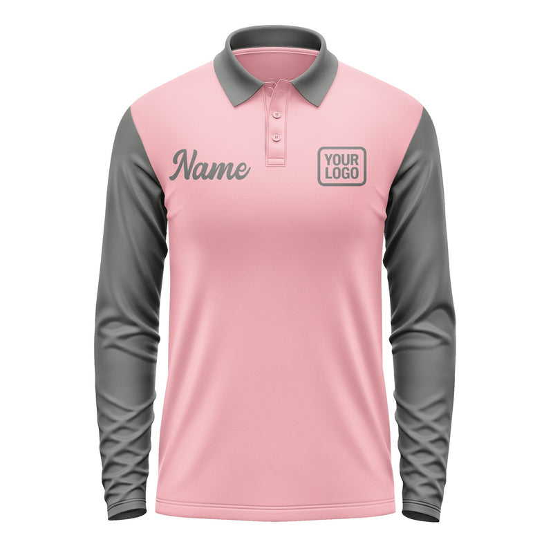 Custom Light Pink Dark Grey Long Sleeve Polo Shirt Pl212020B120