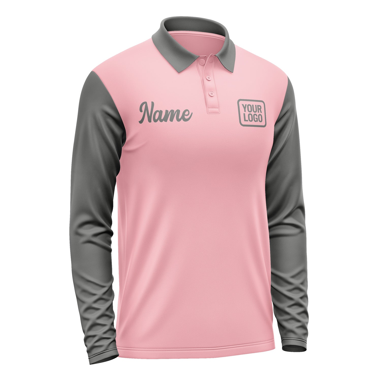 Custom Light Pink Dark Grey Long Sleeve Polo Shirt Pl212020B120