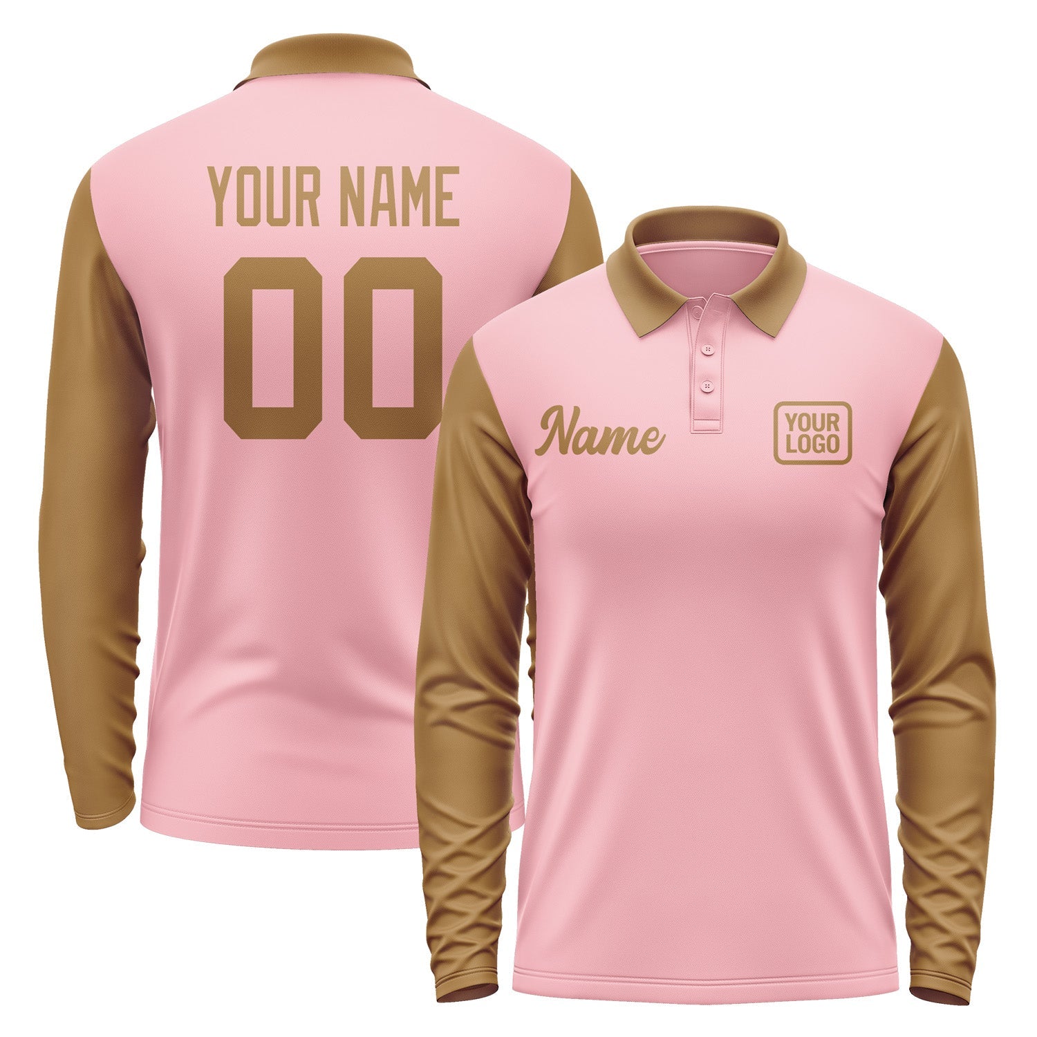 Custom Light Pink Khaki Long Sleeve Polo Shirt Pl212222B122