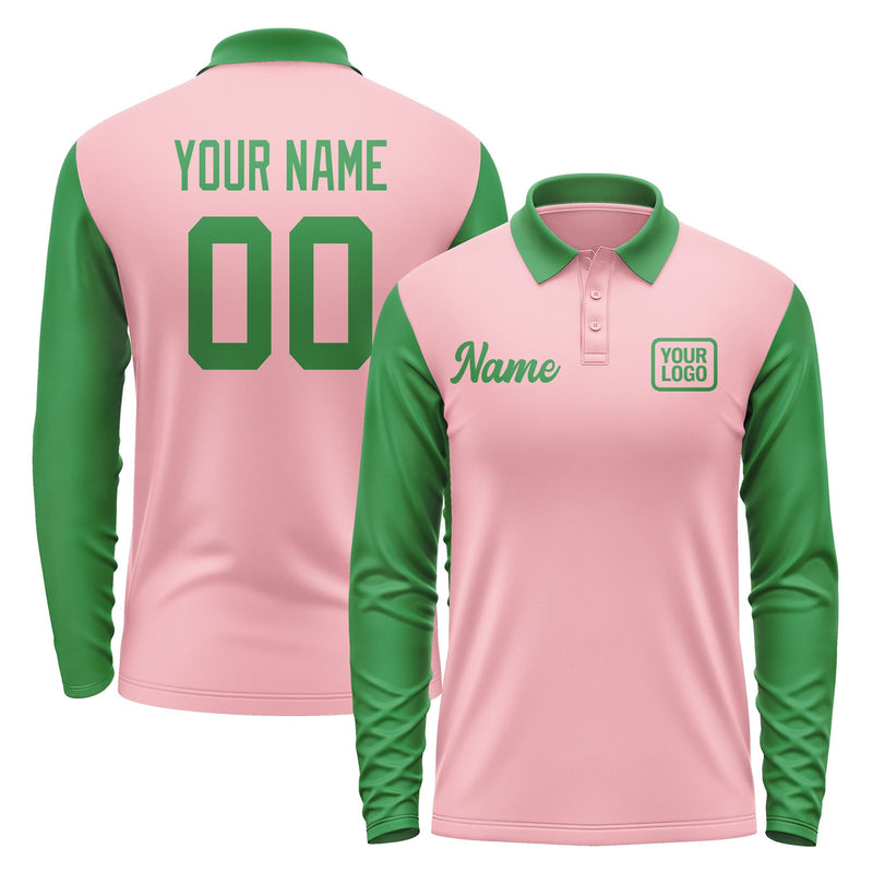 Custom Light Pink Emerald Green Long Sleeve Polo Shirt Pl212424B124