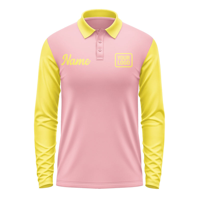 Custom Light Pink Light Yellow Long Sleeve Polo Shirt Pl212626B126