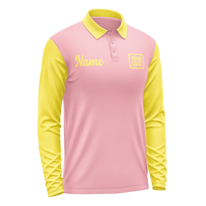 Custom Light Pink Light Yellow Long Sleeve Polo Shirt Pl212626B126