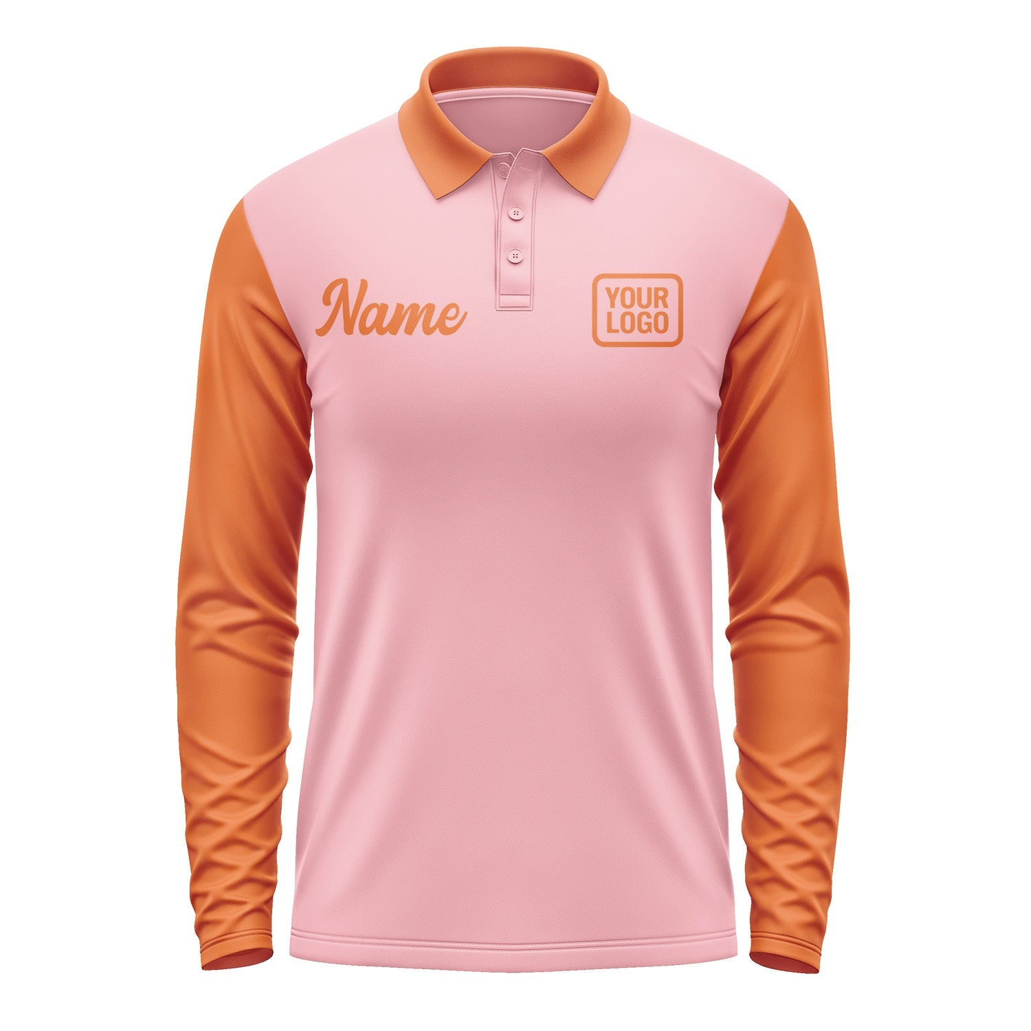 Custom Light Pink Orange Long Sleeve Polo Shirt Pl212828B128