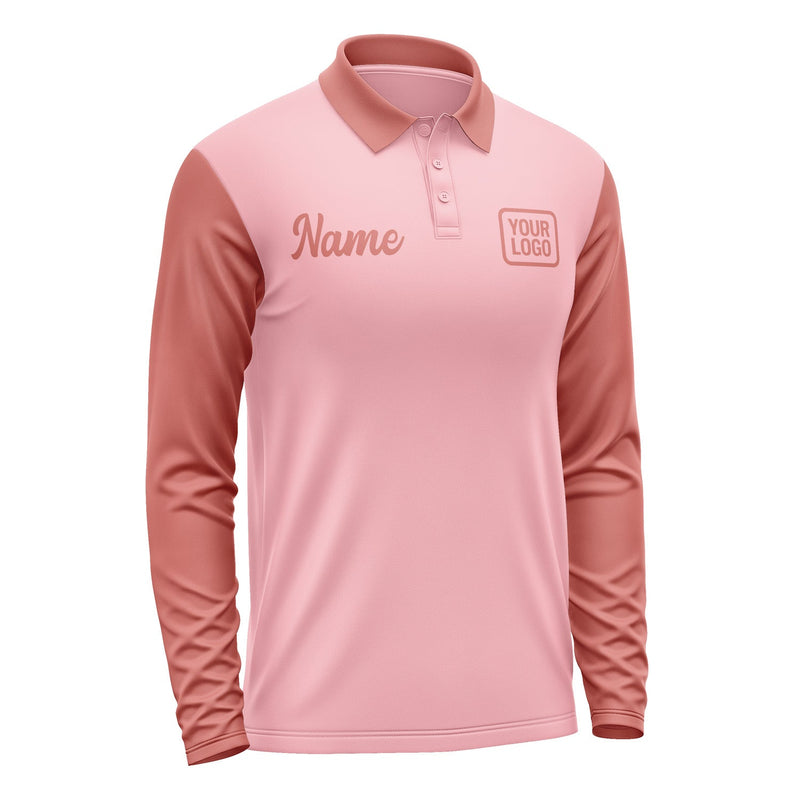 Custom Light Pink Copper Rose Long Sleeve Polo Shirt Pl212929B129